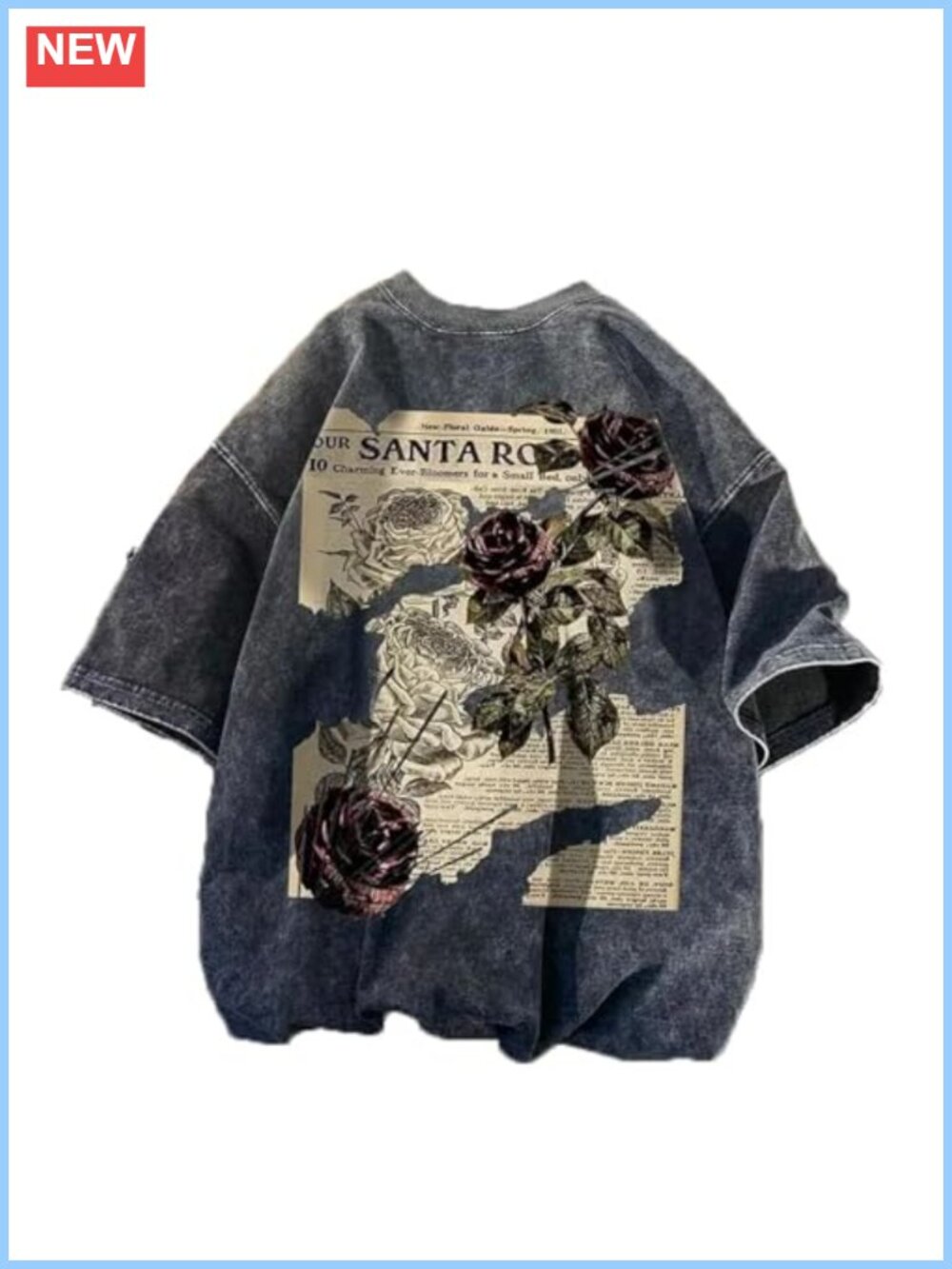 Unisex Oversized Y2K Rose Letter Print Graphic T-Shirt Gothic Grunge Tee